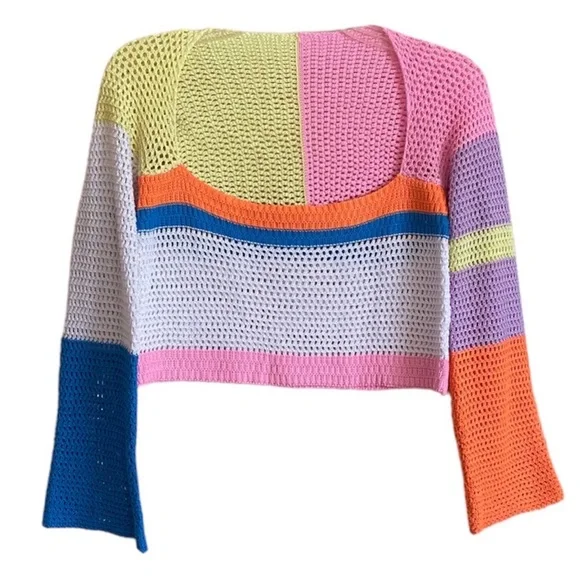 Knit Crop Top Emilyn Crochet Square Neck sweater - Picture 2 of 11